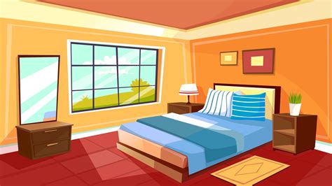 Cartoon bedroom interior background template. Cozy modern house room in ...