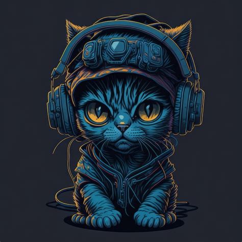 Premium AI Image | Digital art selected for the cat wear headphones