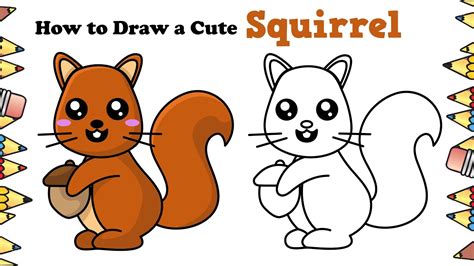 How To Draw A Cute Squirrel With An Acorn Easy - YouTube