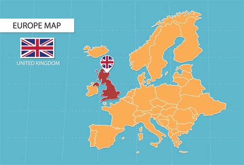 UK map in Europe, icons showing UK location and flags. 15705611 Vector Art at Vecteezy