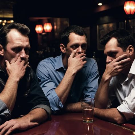 Group of Men Whispering Secretively at a Bar Table | MUSE AI