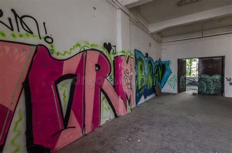 Graffiti in an factory editorial photography. Image of overgrown ...