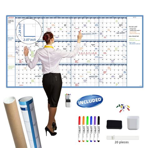 Buy Large Dry Erase Wall Calendar - 38" x 72" - Undated Blank 2020-2021 Reusable Yearly Calendar ...