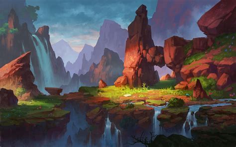 ArtStation - valley~, Dan Zhao Landscape Concept, Landscape Scenery ...