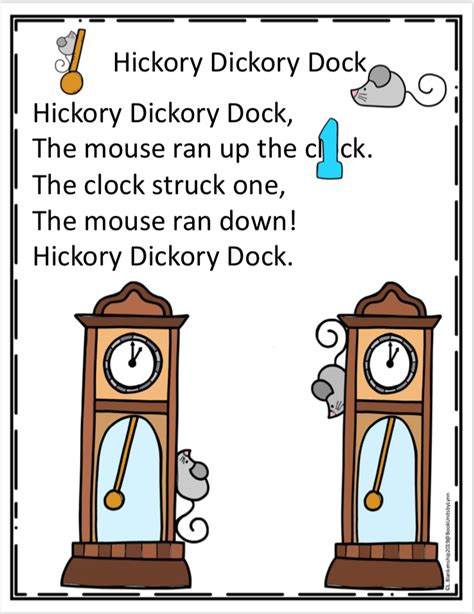 HICKORY DICKORY DOCK NURSERY RHYME ~ Book Units by Lynn