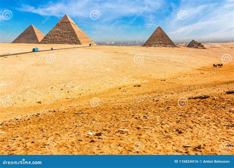 The Egyptian Pyramids of Giza on the Background of Cairo. Miracle of ...