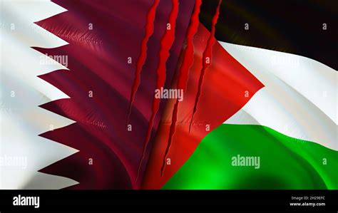 Qatar and Palestine flags with scar concept. Waving flag,3D rendering ...