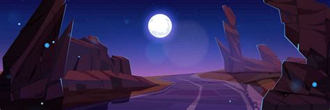 Cartoon night road between rocks 25449382 Vector Art at Vecteezy