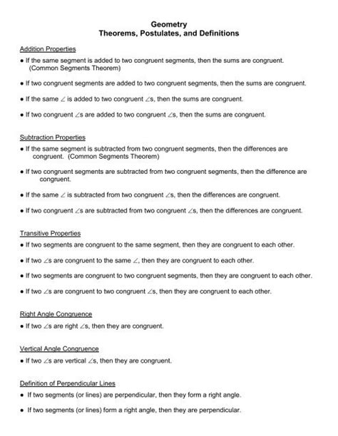Geometry Theorems, Postulates, and Definitions