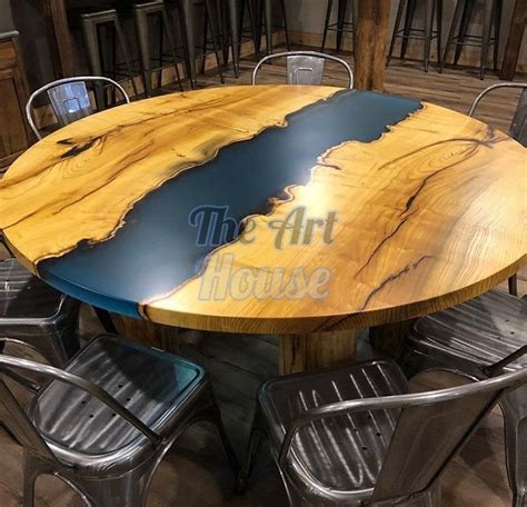 Round Wood Table With Resin, Round Epoxy Table, White Decor Epoxy Table, Round Coffee Table ...