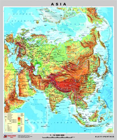 Asia - harta fizica - pe verso: harta politica a Asiei • MaterialeDidactice.ro