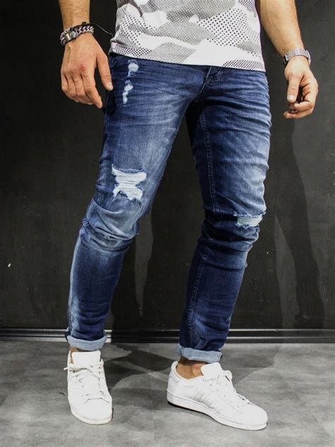 Men Slim Fit Simply Ripped Jeans - Blue - FASH STOP