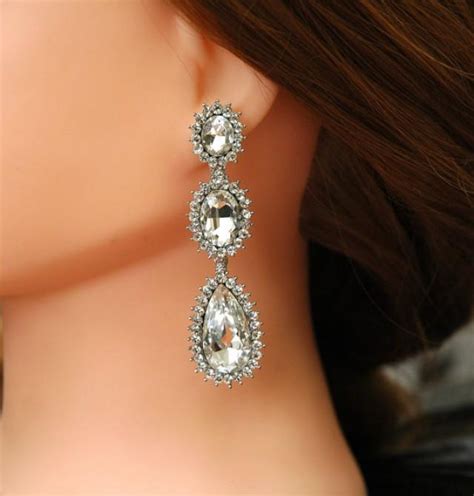 Crystal Bridal Earrings, Wedding Earrings, Long Rhinestone Earrings, Silver Chandelier Earrings ...