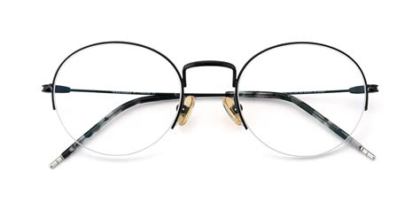 Black Titanium Round Semi-Rimless Eyeglasses - 80039