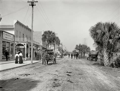 Via shorpy.com: "Daytona Beach, Florida, circa 1906. 'Beach Street, with souvenir shops ...