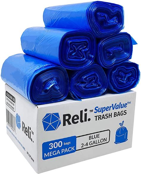 Reli. 2-4 Gallon Recycling Bags (300 Bags) Blue Trash Bags (Small Garbage Bags 2 Gallon - 4 ...