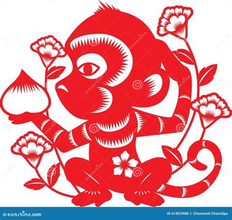 Chinese zodiac : monkey stock vector. Illustration of sitting - 61853988