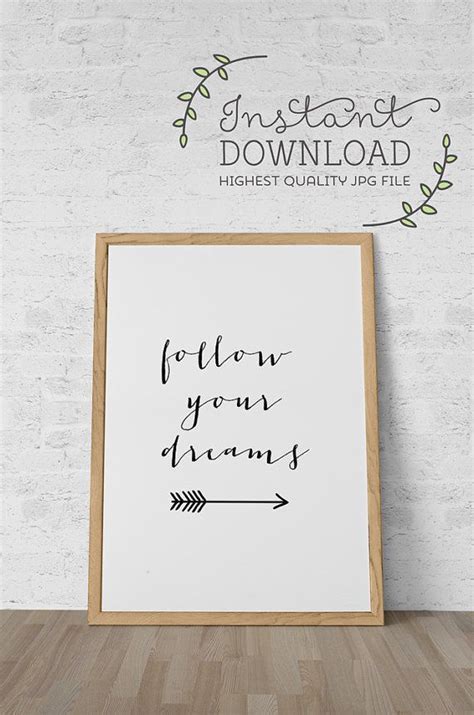 Printable art, instant download! Inspirational quotation follow your dreams, in beautiful ...