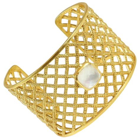 Julie Vos Loire Cuff Gold Bracelet with Clear Crystal at 1stDibs