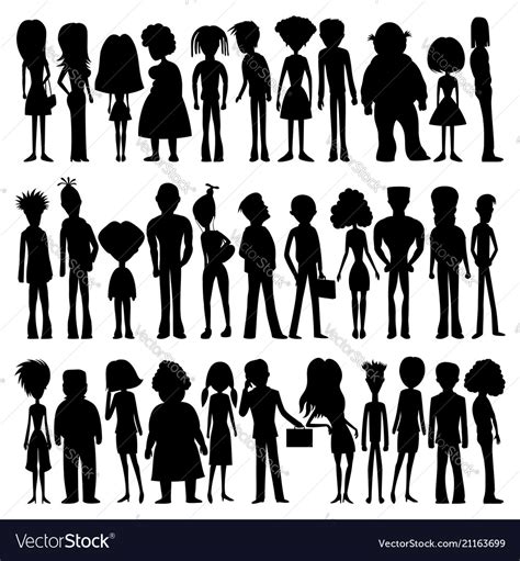 Set of silhouettes of cartoon people Royalty Free Vector