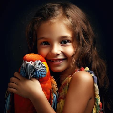 Premium Photo | Little smiling girl holding a parrot