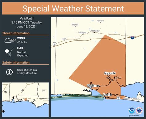 NWS Mobile on Twitter: "A special weather statement has been issued for Niceville FL, Destin FL ...