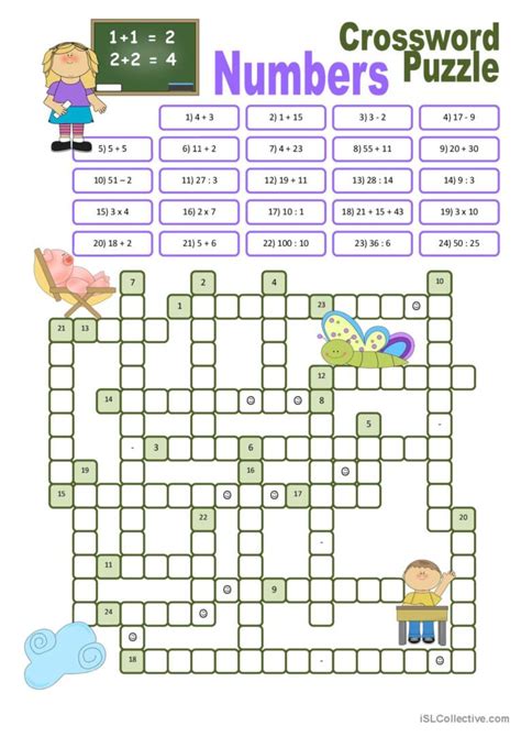 Crossword Puzzle Numbers crossword: English ESL worksheets pdf & doc