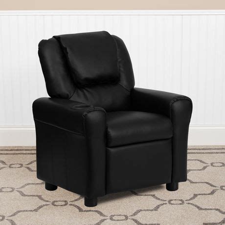 Contemporary Black Leather Kids Recliner with Cup Holder and Headrest | Walmart Canada