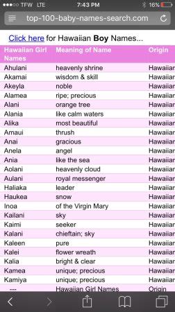 Favorite girl Hawaiian name? Looking for a mn | BabyCenter