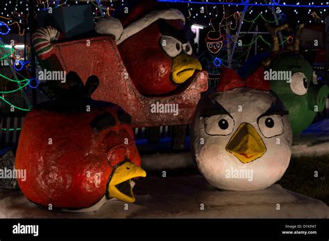 Paper mache statues of angry birds in a Christmas display at Hidlago, Texas, USA Stock Photo - Alamy