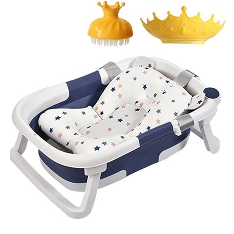 AYMZ Foldable Infant Bathtub with Soft Cushion & Thermometer, 0-36 ...