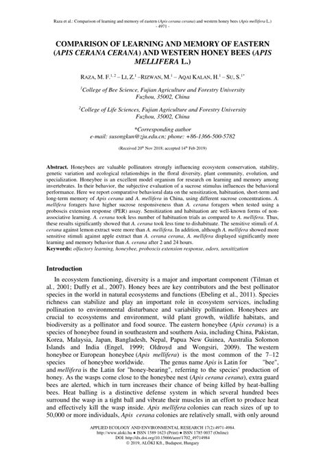 (PDF) COmparison of learning and memory of eastern (APIS Cerana Cerana ...