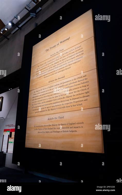 The Treaty of Waitangi text on display in the Museum of New Zealand, Te ...