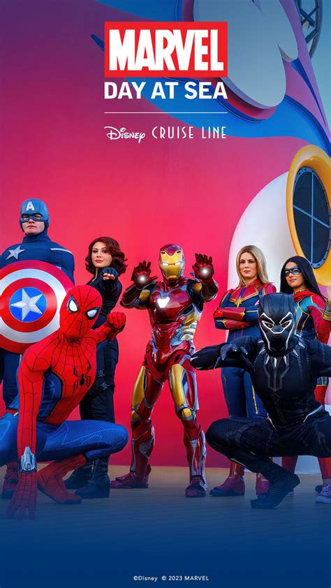 the cast of disney's avengers day at sea poses for a photo in front of ...