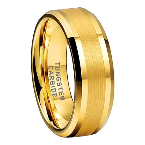 8 mm Gold Tungsten & Brushed Center "Yellow Gold - 8" | Tungsten Rings.com