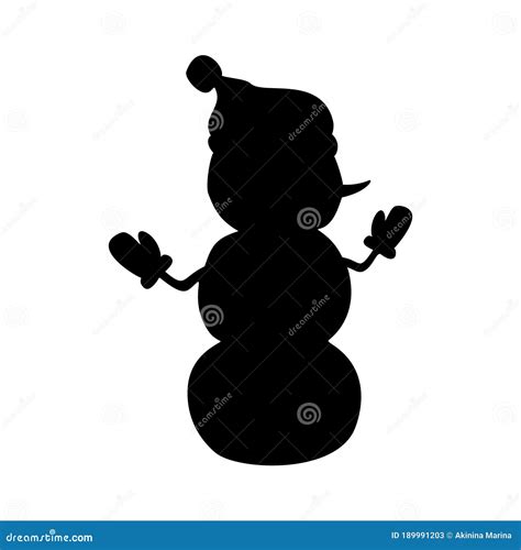 Silhouette Snowman in Hat, Mittens Waving His Hands. Outline Icon for ...