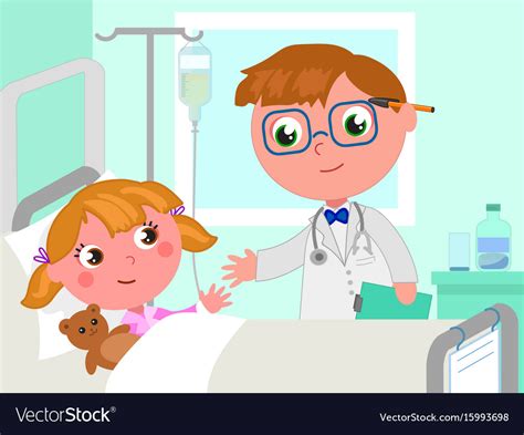 Doctor and girl in hospital bed Royalty Free Vector Image