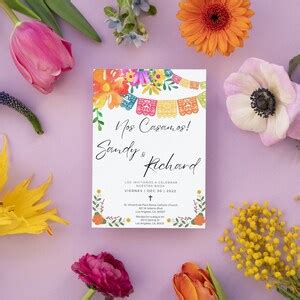 Simple Paper Banner Wedding Invitation Colorful Floral Mexican Theme ...