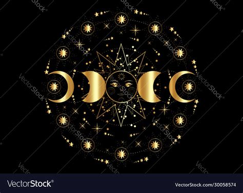 Triple moon gold pagan wiccan goddess symbols Vector Image