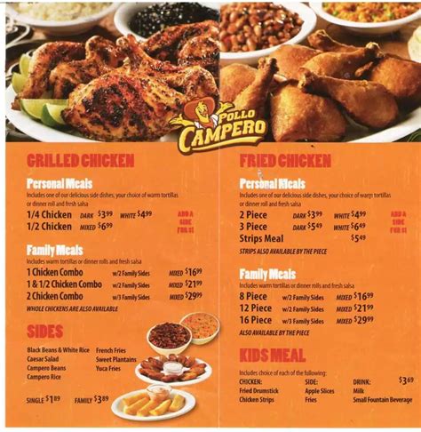 Menu at Pollo Campero fast food, Boynton Beach, 750 N Congress Ave