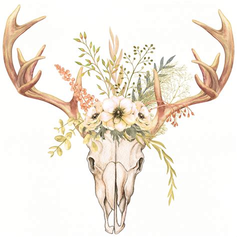 deer antlers drawing with flowers - flyawaylaxtovannuys