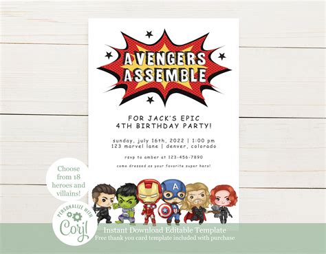 Avengers Birthday Invitation Instant Download Editable - Etsy