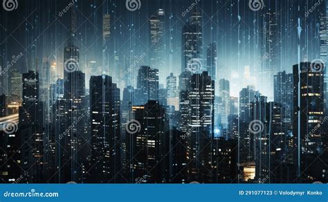 A rainy cityscape at night stock image. Image of generated - 291077123