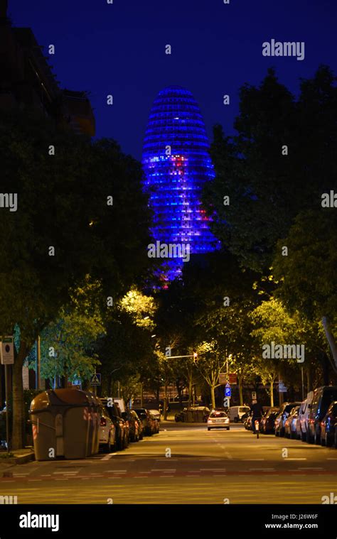 Barcelona skyline at the night Stock Photo - Alamy