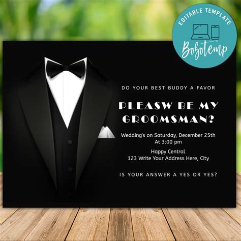 Printable Groomsman Invitation Instant Download | Bobotemp