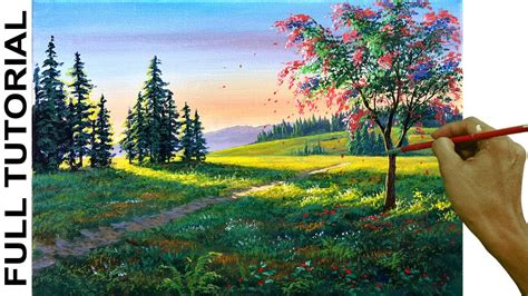 Acrylic Landscape Painting Tutorial / Pink Flowering Tree in Spring / JMLisondra - YouTube