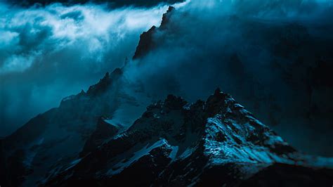 1366x768px | free download | HD wallpaper: mountains, mist, dark, snowy ...