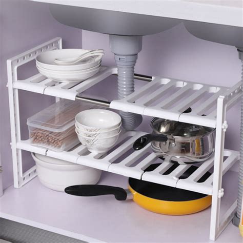 2-Tier Under Sink Organizer Space Saving Expendable Under Sink Shelf Kitchen Storage Shoe Rack ...