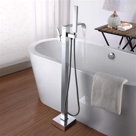 Artiqua Freestanding Bathtub Faucet Tub Filler Faucets Chrome Floor Mount Brass Single Handle ...