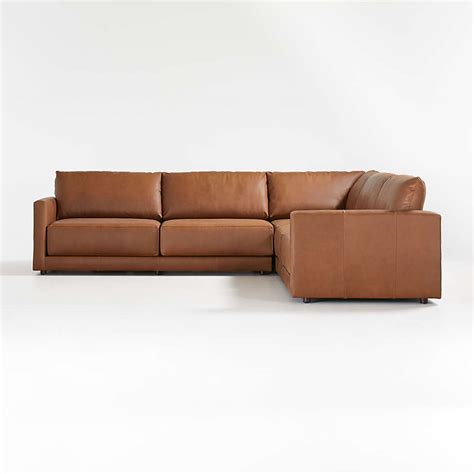 Gather Leather 3-Piece Sectional Sofa + Reviews | Crate & Barrel